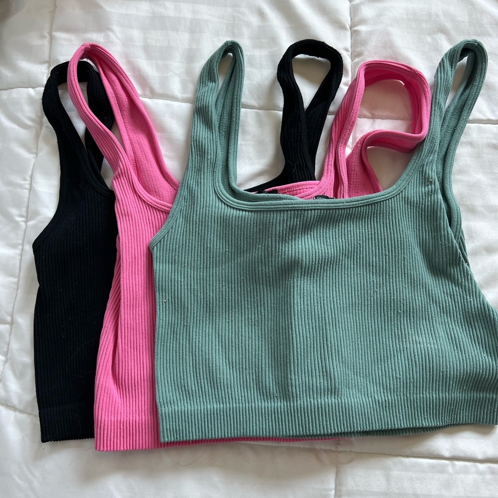 3 Zara tank tops! Pink, teal, and black